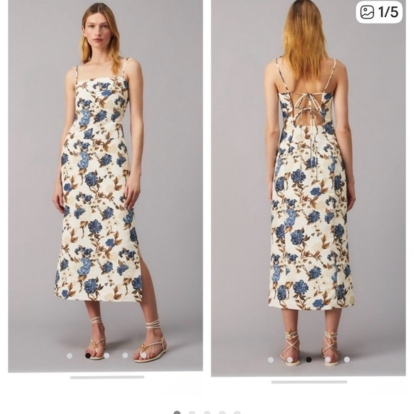 Tory Burch Dresses & Skirts - Tory Burch Cream and Blue Floral Backless Dress